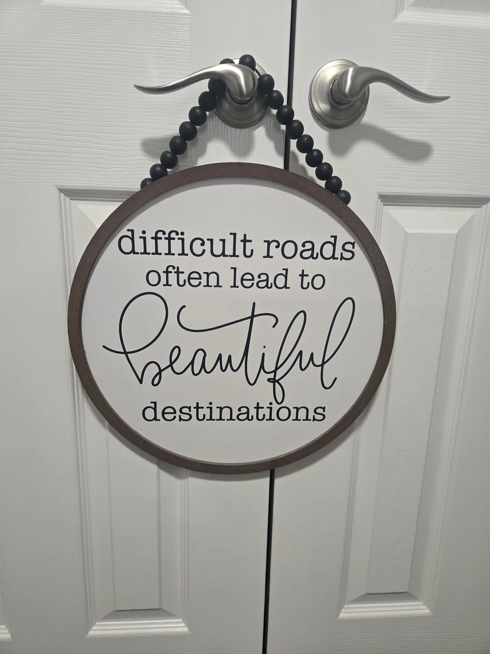 Decorative Round Wall Sign - White with Black Script